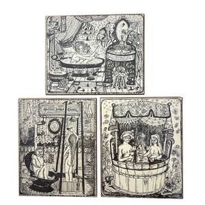 Vintage Black and White Risqué Decorative Plaque Set-Erotic Line Wall Art Decor